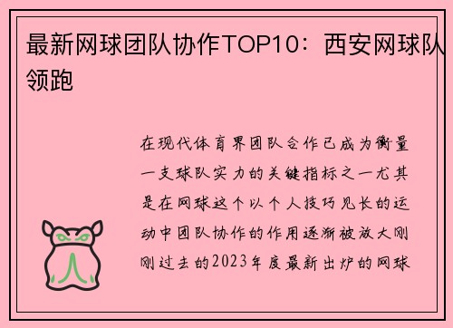 最新网球团队协作TOP10：西安网球队领跑