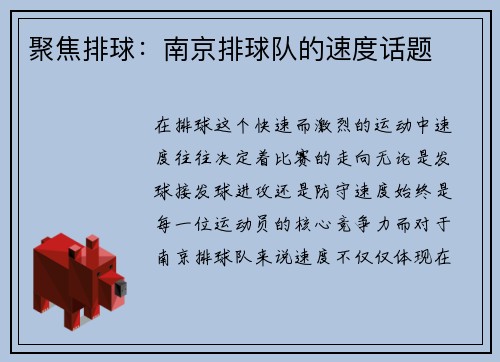 聚焦排球：南京排球队的速度话题