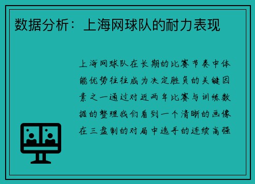 数据分析：上海网球队的耐力表现