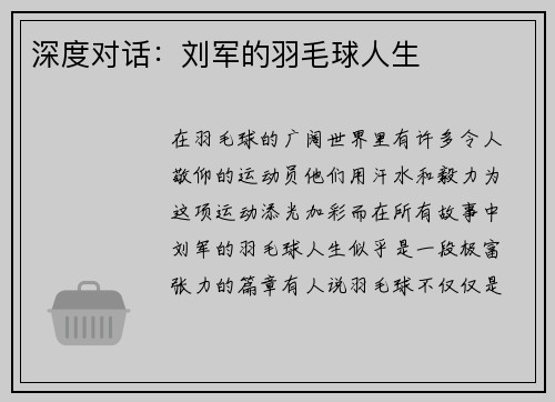 深度对话：刘军的羽毛球人生